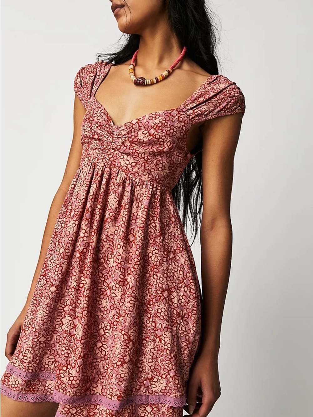 Free People Tabitha Rose-Print Cap-Sleeve Mini Dress